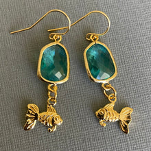 Load image into Gallery viewer, Goldfish and Blue Quartz Earrings
