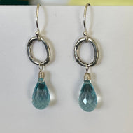 Natural Blue Topaz Artisan Mini Hoop Earrings
