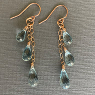 Natural Blue Topaz Trio Earrings, 14k Rose Gold Filled