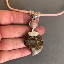 Load image into Gallery viewer, Ammonite Fossil and Pink Agate Earrings OOAK