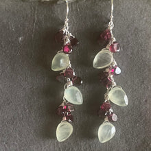 Load image into Gallery viewer, Cherry Tree Prehnite and Garnet Cascade Earrings