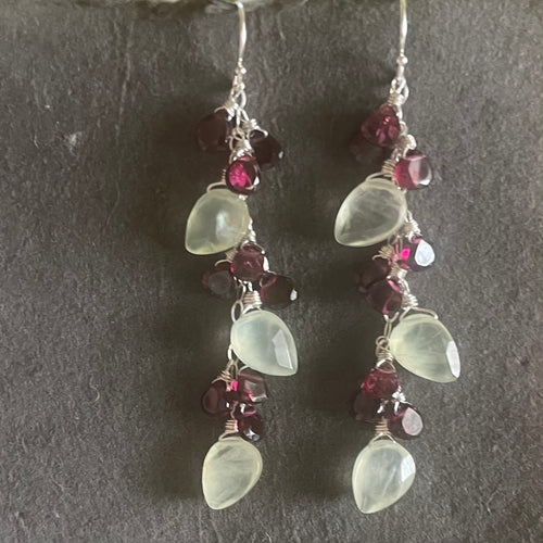 Cherry Tree Prehnite and Garnet Cascade Earrings