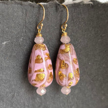 Load image into Gallery viewer, Pink and Gold oh la la Teardrop Murano Glass Dangle Earrings