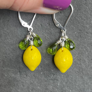 Lemon and Peridot Earrings, Sterling Silver