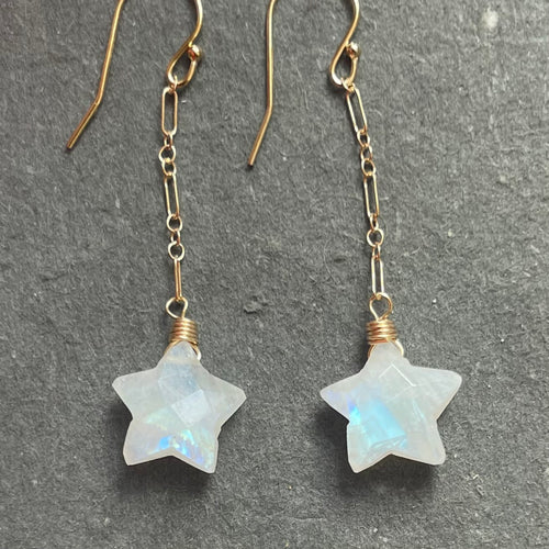 Backorder- Rainbow Moonstone Star Earrings