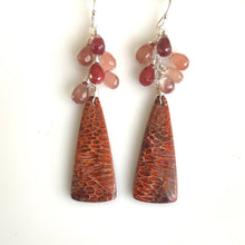 Load image into Gallery viewer, Coral Fossil and Adnesine Labradorite Cascade Earrings
