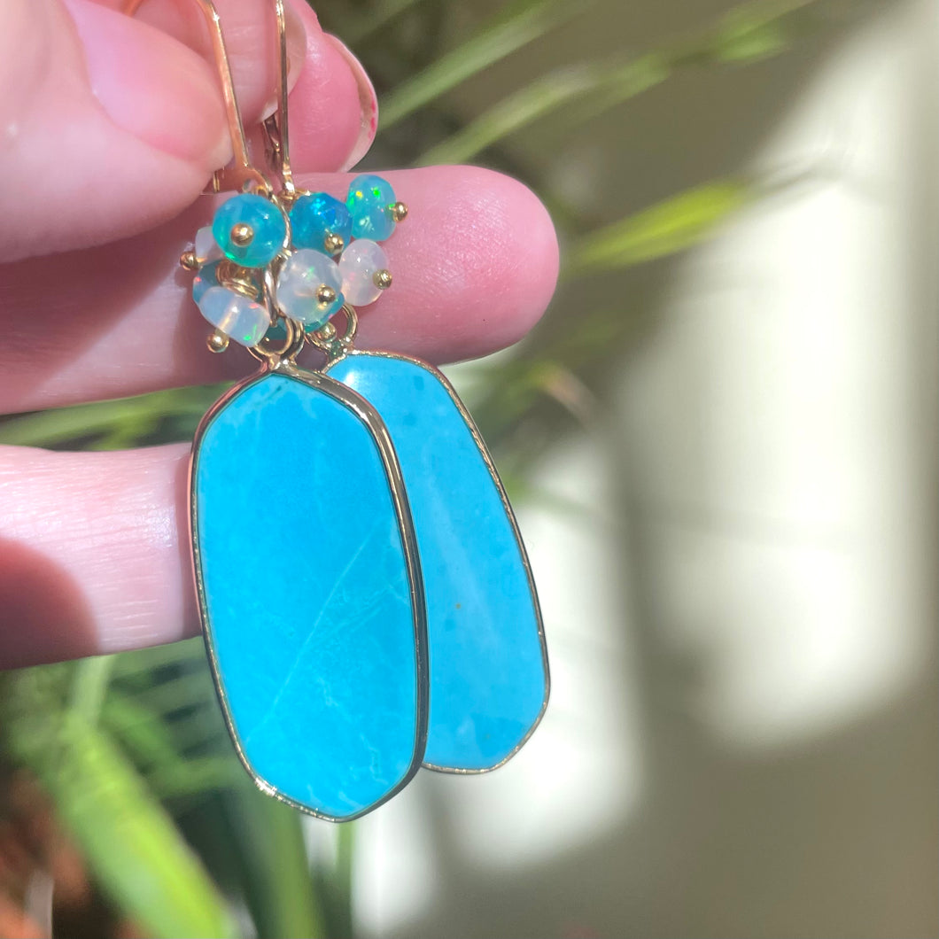 Apatite and Opal Cluster Statement Earrings leverback OOAK