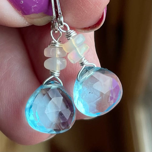 Just Perfect Topaz Blue and Opal dangles