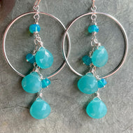 Aqua Opal and Chalcedony Hoop Earrings