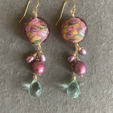 Load image into Gallery viewer, Sweet Roses Murano Glass and Pearl Dangle Earrings