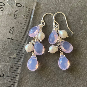 Lavender Opalite Quartz and Pearl Cascade Earrings