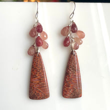 Load image into Gallery viewer, Coral Fossil and Adnesine Labradorite Cascade Earrings