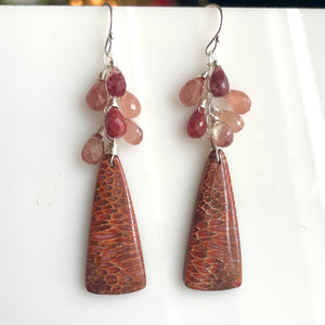 Coral Fossil and Adnesine Labradorite Cascade Earrings