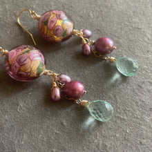 Load image into Gallery viewer, Sweet Roses Murano Glass and Pearl Dangle Earrings