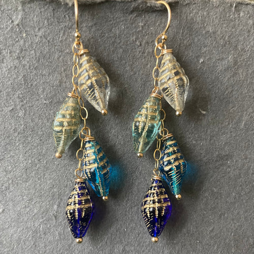 ( I will try to restock) Conch Four Shell Earrings, Czech Glass