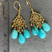 Load image into Gallery viewer, Turquoise filigree Chandelier Earrings