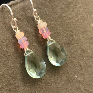 Opal and Aquamarine Blue Quartz Cluster Earrings