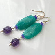 Smooth Amazonite, Opal, Amethyst Earrings, Metal options