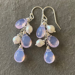 Lavender Opalite Quartz and Pearl Cascade Earrings