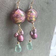 Load image into Gallery viewer, Sweet Roses Murano Glass and Pearl Dangle Earrings