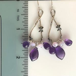 Spring in Your Step artisan floral earrings, amethyst, scorolite opal
