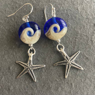 Lampwork Glass Surf Earrings, Cobalt
