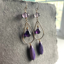 Load image into Gallery viewer, Charoite And Amethyst Chandelier Earrings, Gold