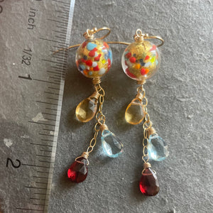 Klimt-ish Murano Glass and Gemstone Dangle Earrings