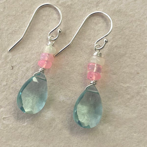 Opal and Aquamarine Blue Quartz Cluster Earrings