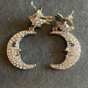 Vintage SUPER Sparkly Estate Moon Earrings, OOAK