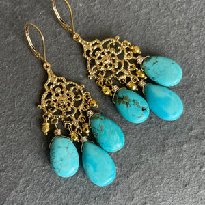 Turquoise filigree Chandelier Earrings