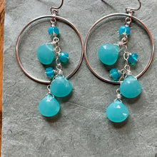 Load image into Gallery viewer, Aqua Opal and Chalcedony Hoop Earrings
