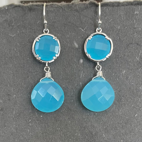 Aqua Blue Bezel Dangle Earrings
