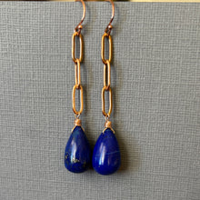 Load image into Gallery viewer, Rose Gold and Lapis Lazuli Teardrop Dangle Earrings