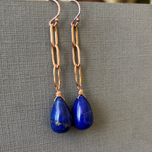 Load image into Gallery viewer, Rose Gold and Lapis Lazuli Teardrop Dangle Earrings
