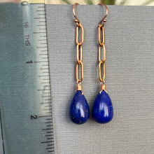 Load image into Gallery viewer, Rose Gold and Lapis Lazuli Teardrop Dangle Earrings