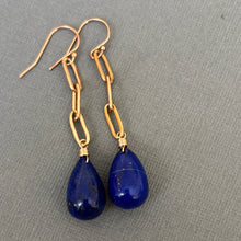 Load image into Gallery viewer, Rose Gold and Lapis Lazuli Teardrop Dangle Earrings