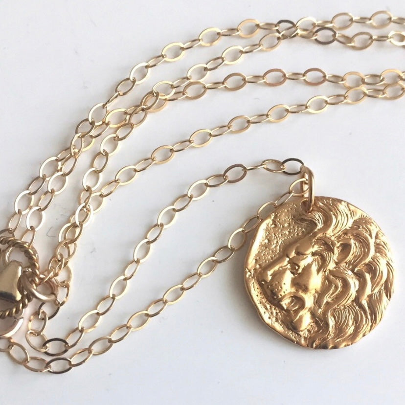 Leo Season Ancient Lion Coin Replica Gold Vermeil Necklace