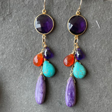 Load image into Gallery viewer, Chorite And Amethyst Cascade Earrings, OOAK