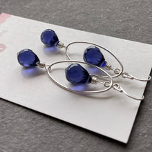 Load image into Gallery viewer, Deep Tanzanite Blue Oval Hoop Earrings