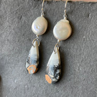 Maligano Jasper and Pearl Earrings, OOAK