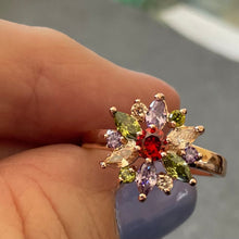 Load image into Gallery viewer, Starburst CZ Sapphire Look Rose gold plated fun ring