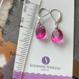 Pink Spinel Laser Cut Quartz Pear Dangle Earrings