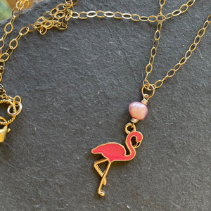 Flamingo and Pearl Necklace