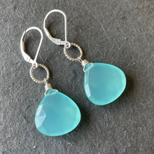 Load image into Gallery viewer, Large Aqua Chalcedony hoop leverback earrings