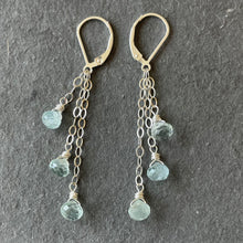 Load image into Gallery viewer, Aquamarine Petite Onion Trio Chain Cascade Earrings, leverback