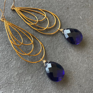 Layered Teardrop Chandelier earrings, Deep Sapphire Blue