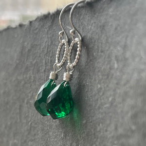Emerald Green Silver Hoop Earring