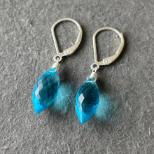 Load image into Gallery viewer, Topaz Blue Dewdrop Quartz Dangle Earrings