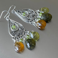 Vessonite Garnet Chandelier Earrings, OOAK
